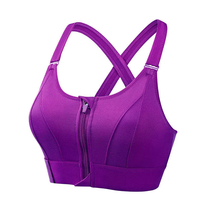 Wholesale OEM Open Back Adjustable Thin Strap Cross Back Zip Front Zip up Workout Gym Sports Breathable Bra Yoga Backless Bra for Women