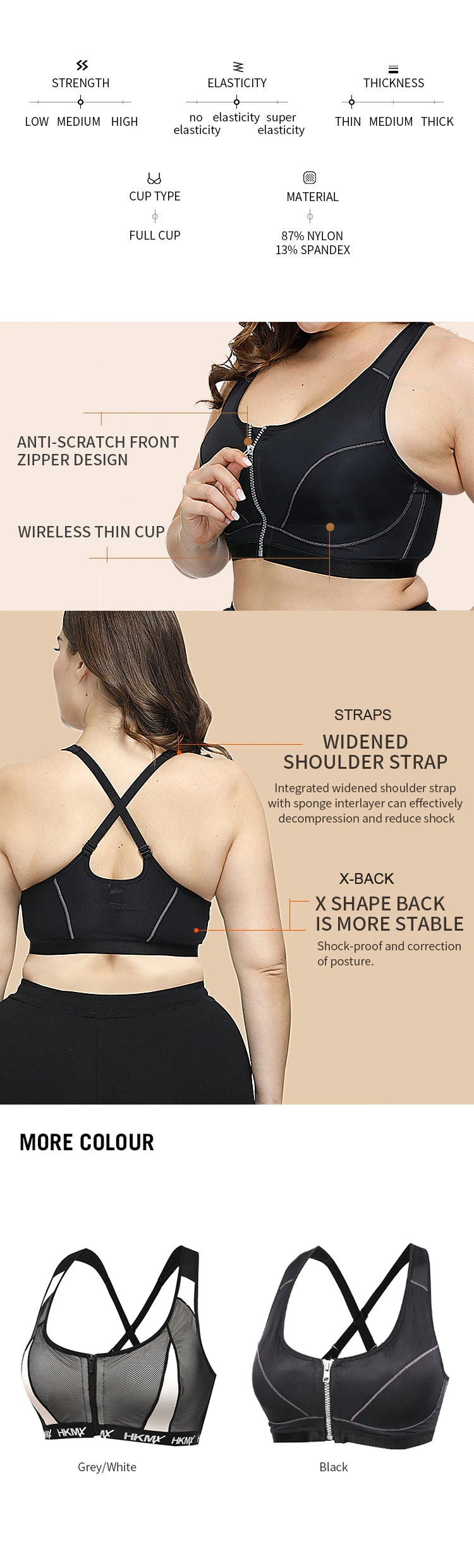 S-Shaper Newest Women Zipper Front Buckle Thin Shockproof Breathable Fitness Plus Size Sport Brassiere Full Cup Bra