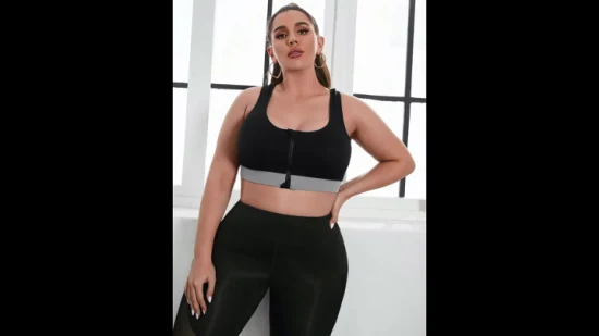 Sutiã esportivo feminino sexy plus preto sem costura com zíper frontal