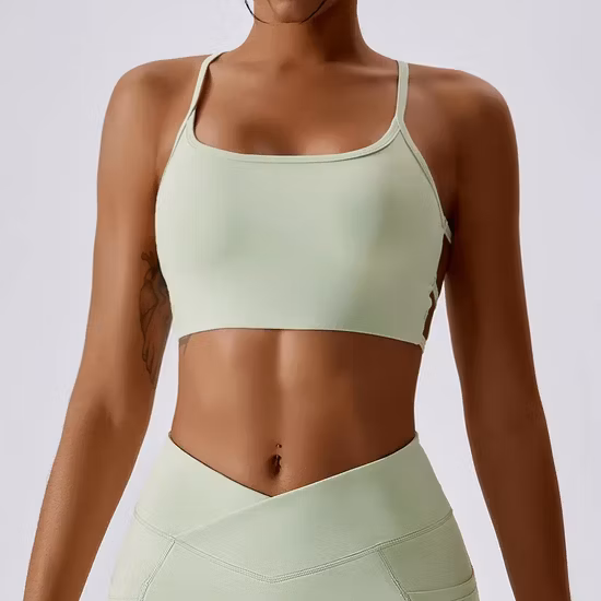 Atacado OEM/ODM Camisola feminina com alça curta Tops cruzados nas costas Sutiã de ioga Secagem rápida Fitness Academia Roupa de treino ativo Sutiãs esportivos
