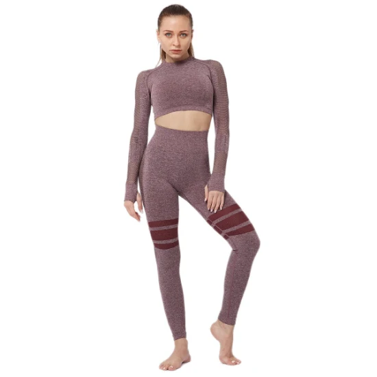 Conjunto de yoga sem costura sem costura roupas esportivas femininas preto duas peças sutiã cropped leggings treino academia terno conjuntos esportivos de fitness