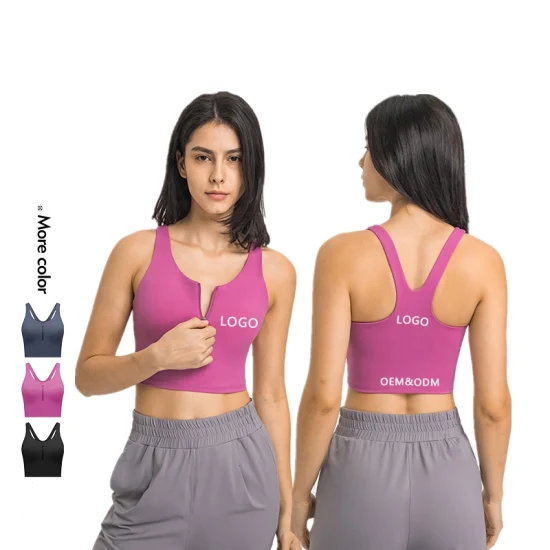 Xsunwing Novo estilo de sutiã de fitness mais vendido, roupas femininas, zíper frontal, cruz, costas bonitas, colete sexy, roupa íntima à prova de choque, sutiã esportivo